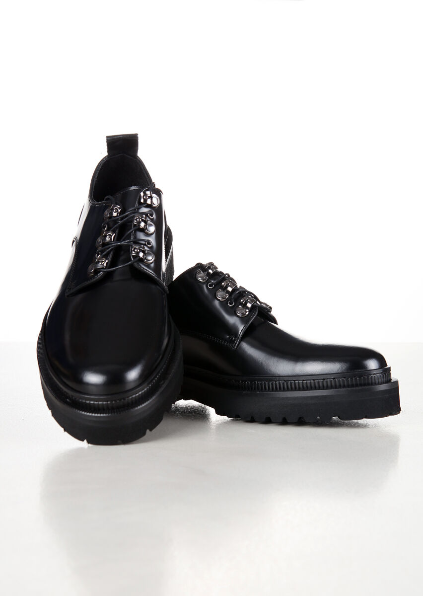 Black Leather Casual Shoes - 2