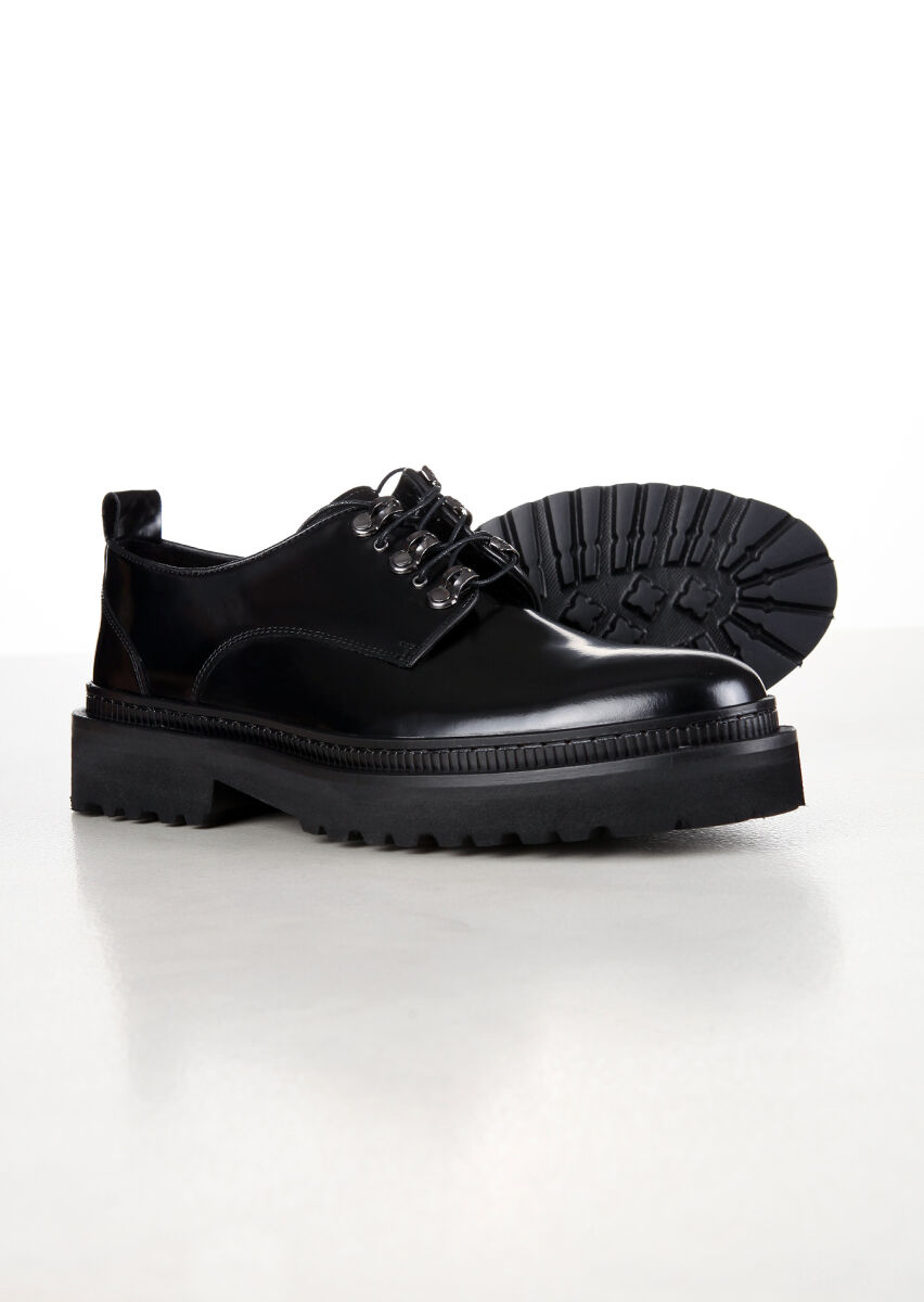 Black Leather Casual Shoes - 4