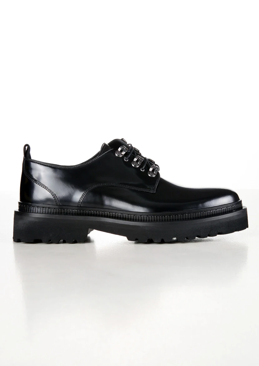 Black Leather Casual Shoes - 1