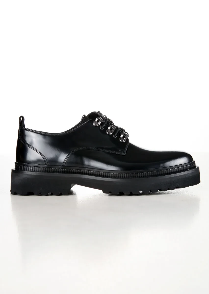 Black Leather Casual Shoes - 1