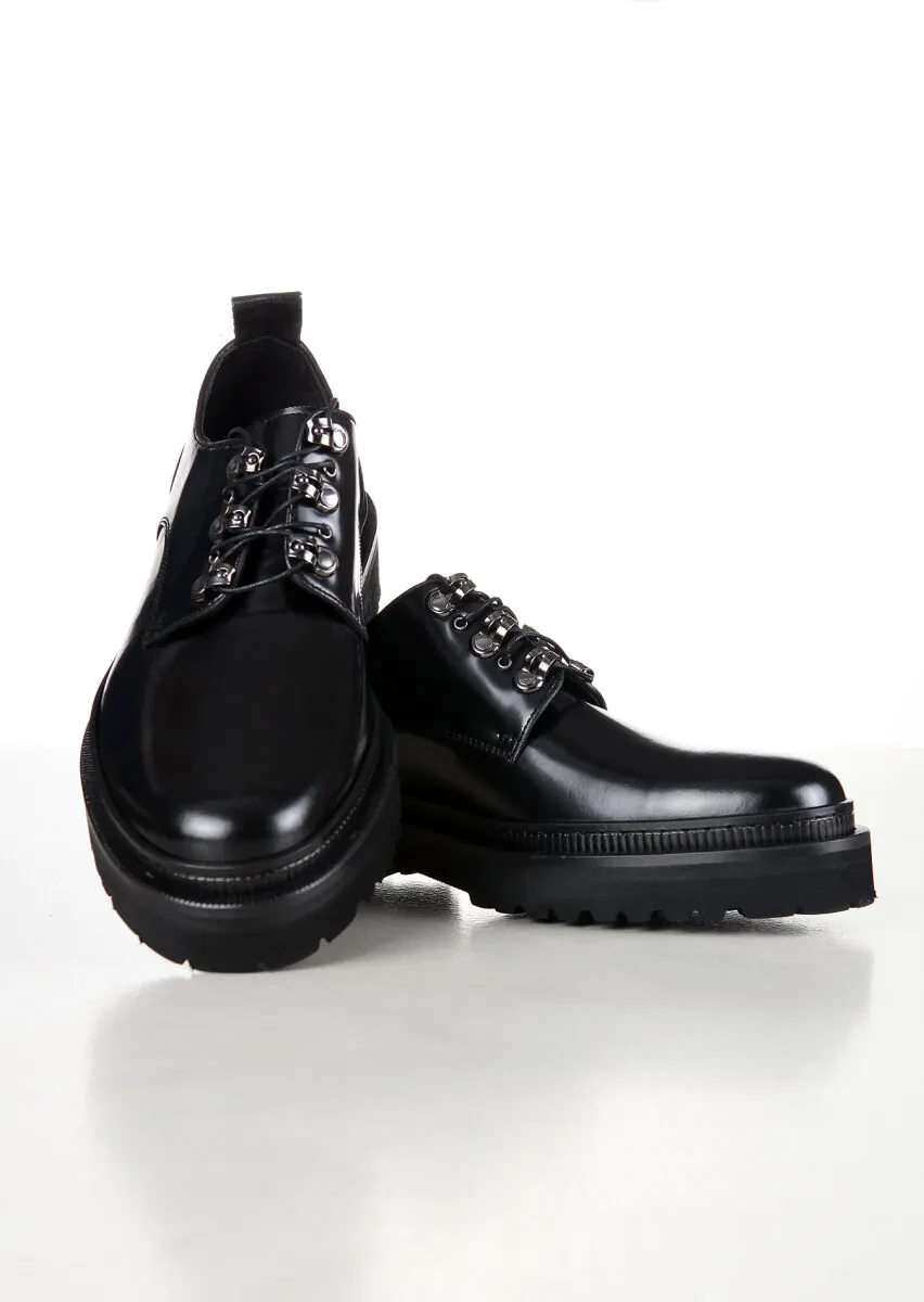 Black Leather Casual Shoes - 2