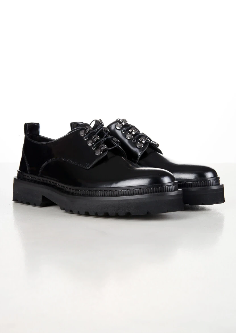 Black Leather Casual Shoes - 3