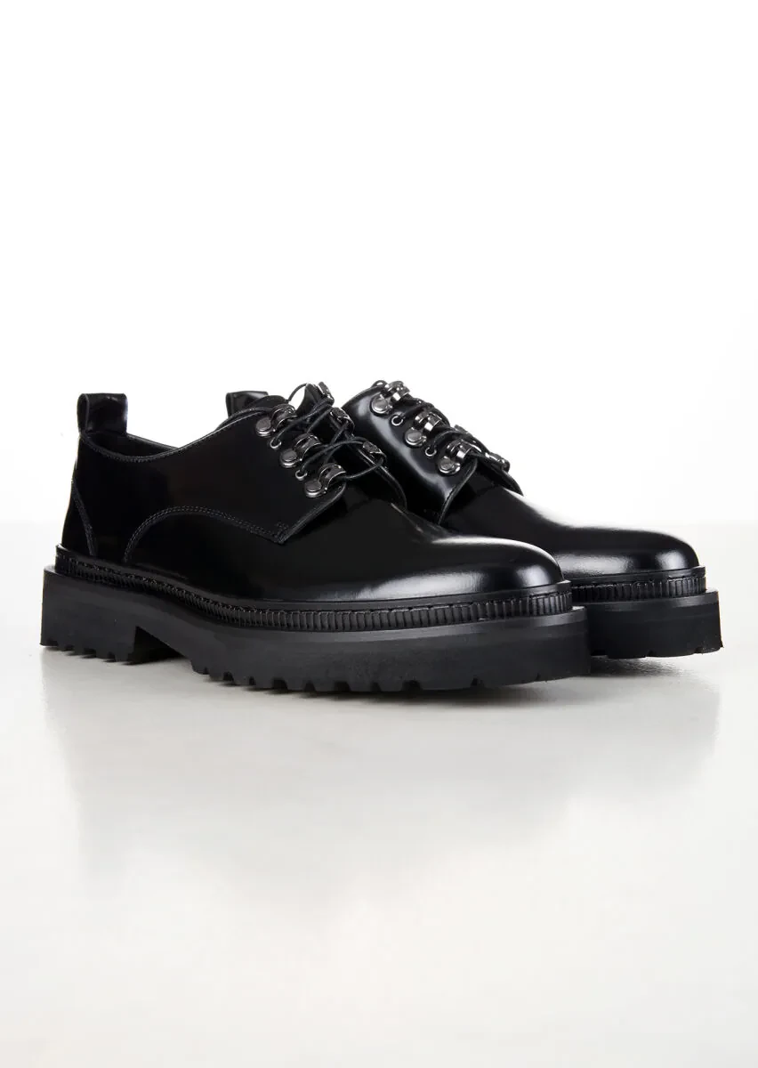 Black Leather Casual Shoes - 3