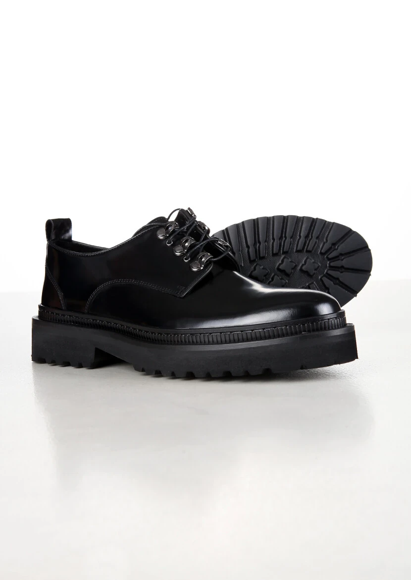 Black Leather Casual Shoes - 4