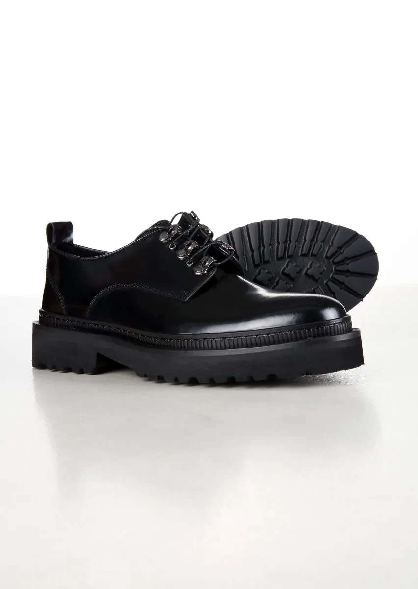 Black Leather Casual Shoes - 4