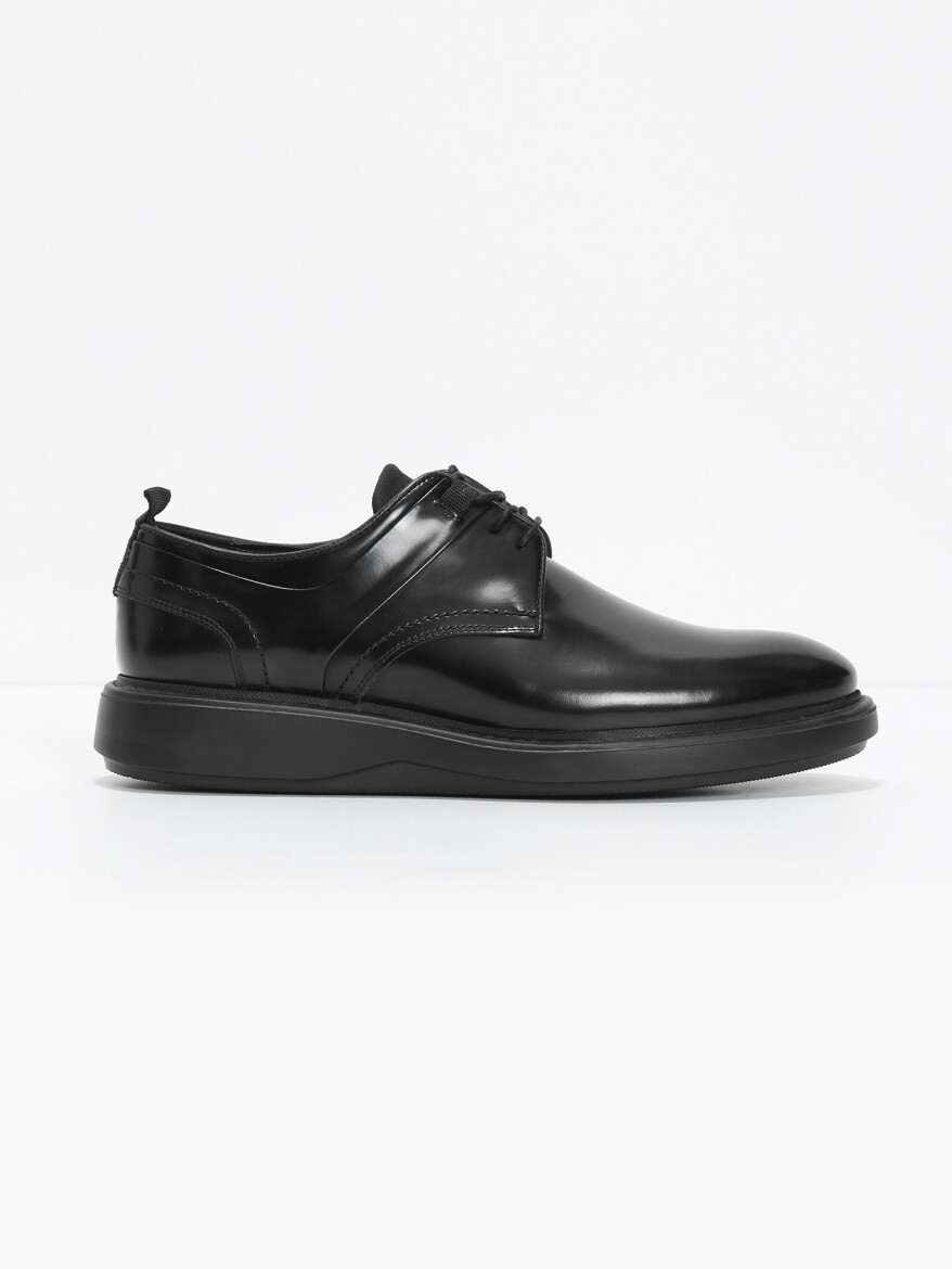 Black Leather Casual Shoes - 1