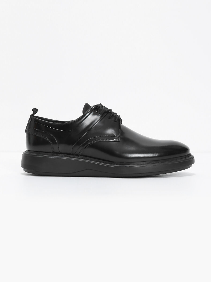 Black Leather Casual Shoes - 1