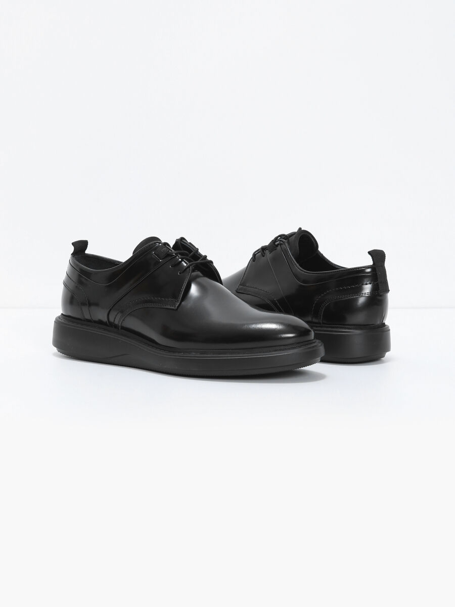 Black Leather Casual Shoes - 3