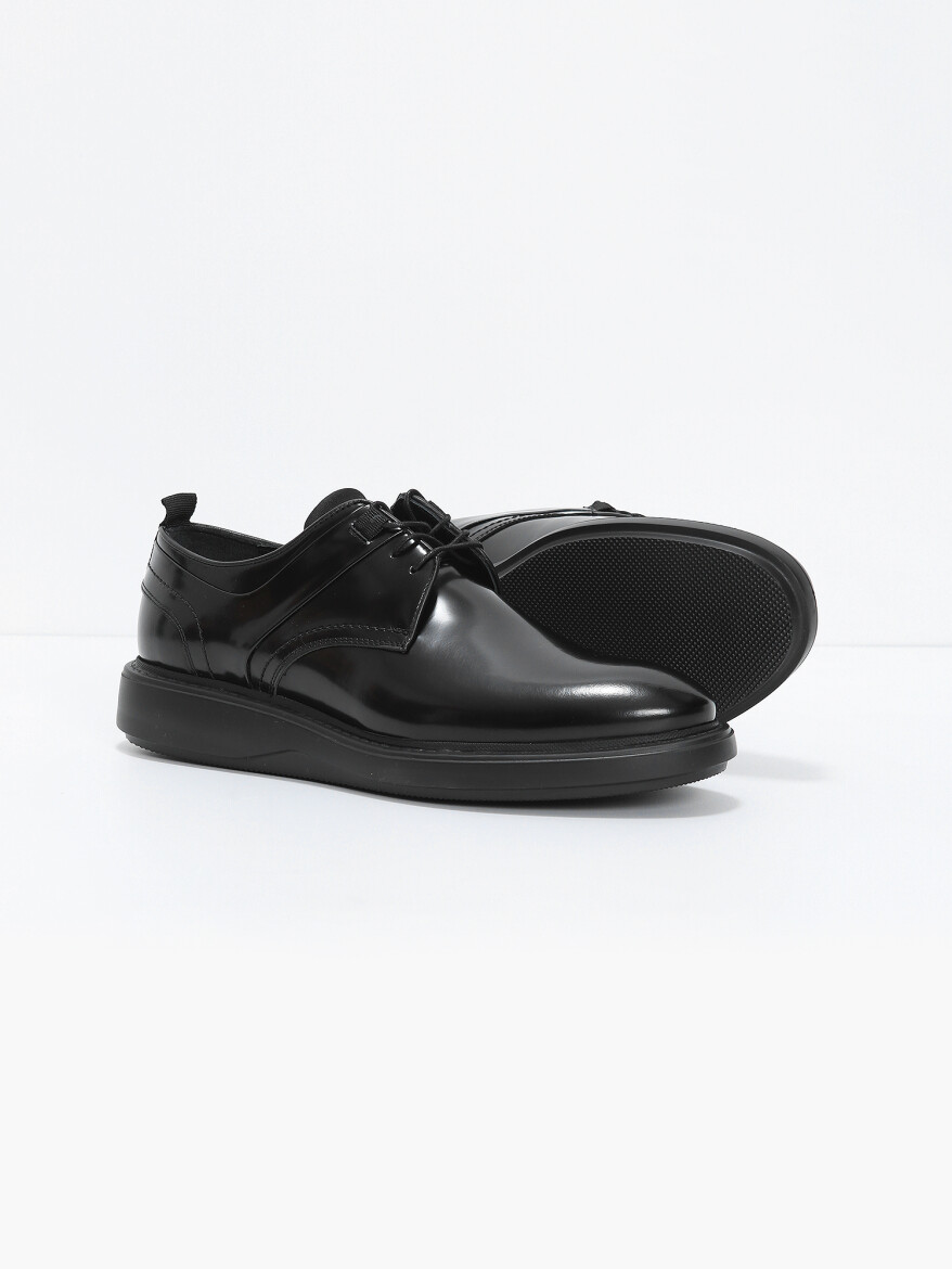 Black Leather Casual Shoes - 4