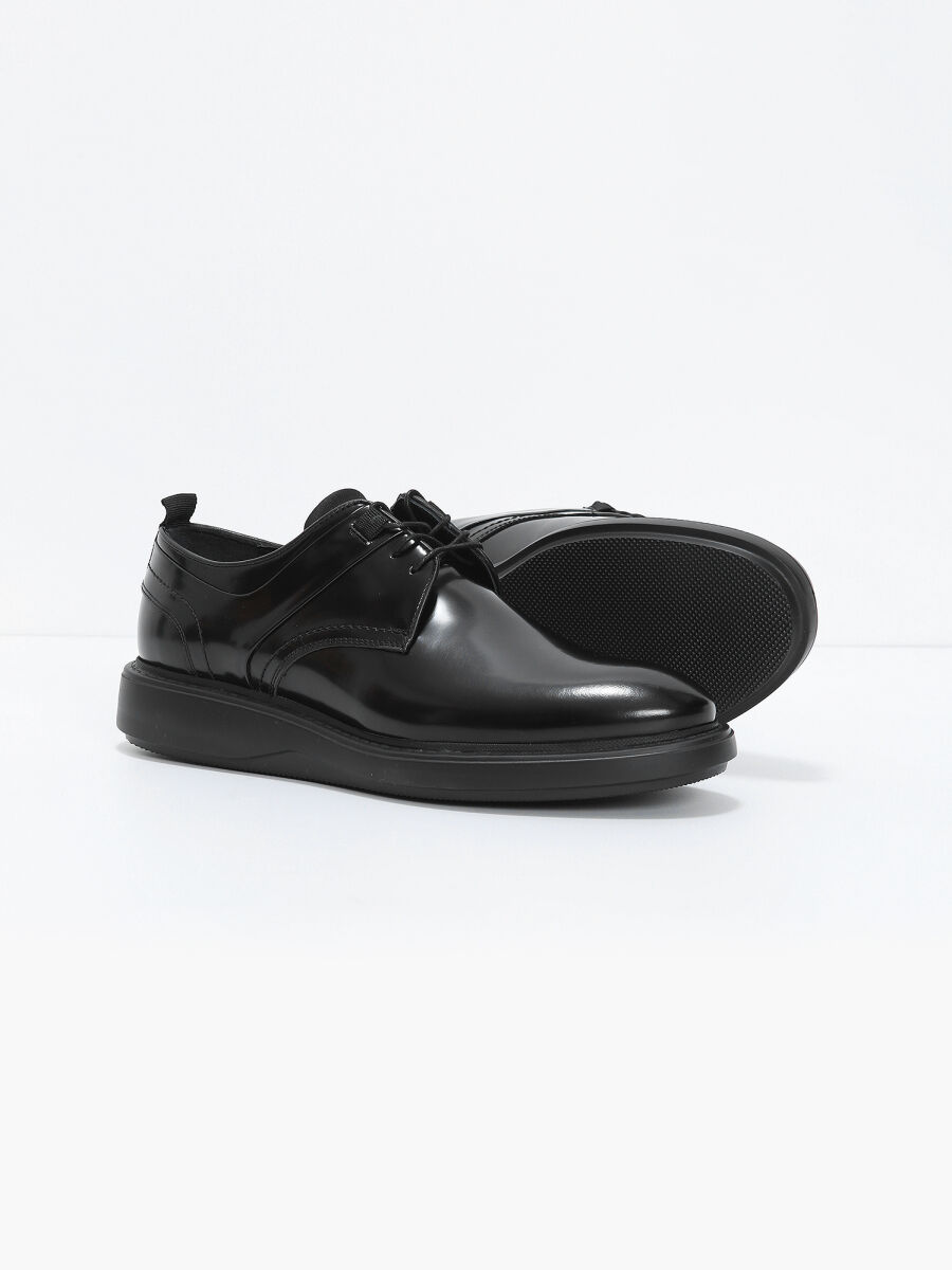 Black Leather Casual Shoes - 4