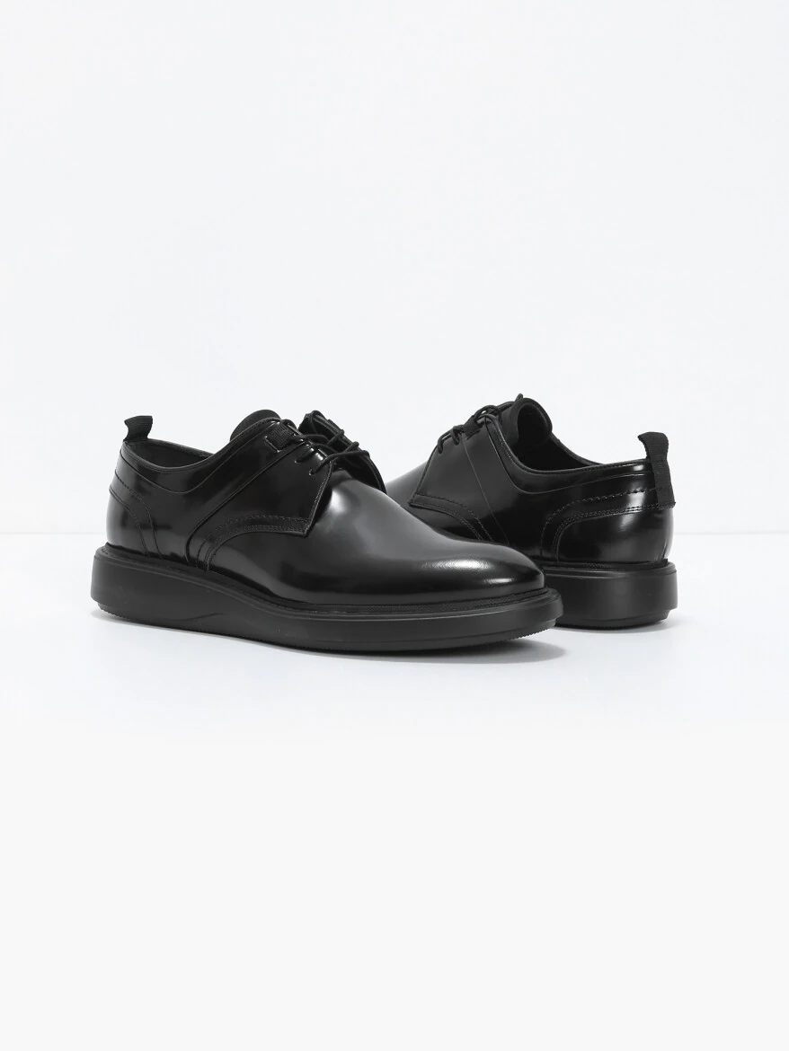 Black Leather Casual Shoes - 3