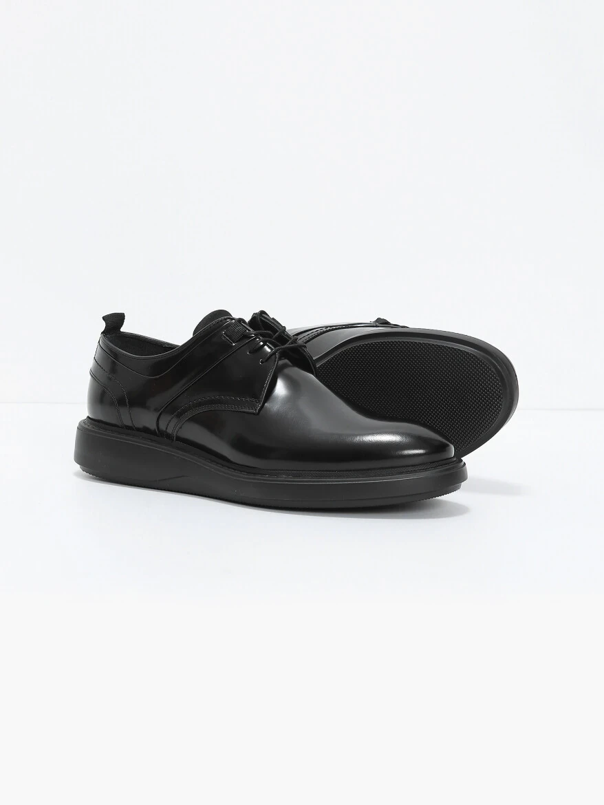Black Leather Casual Shoes - 4