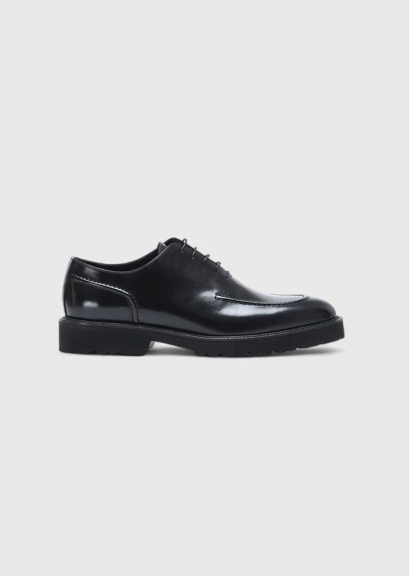Black Leather Casual Shoes - 1
