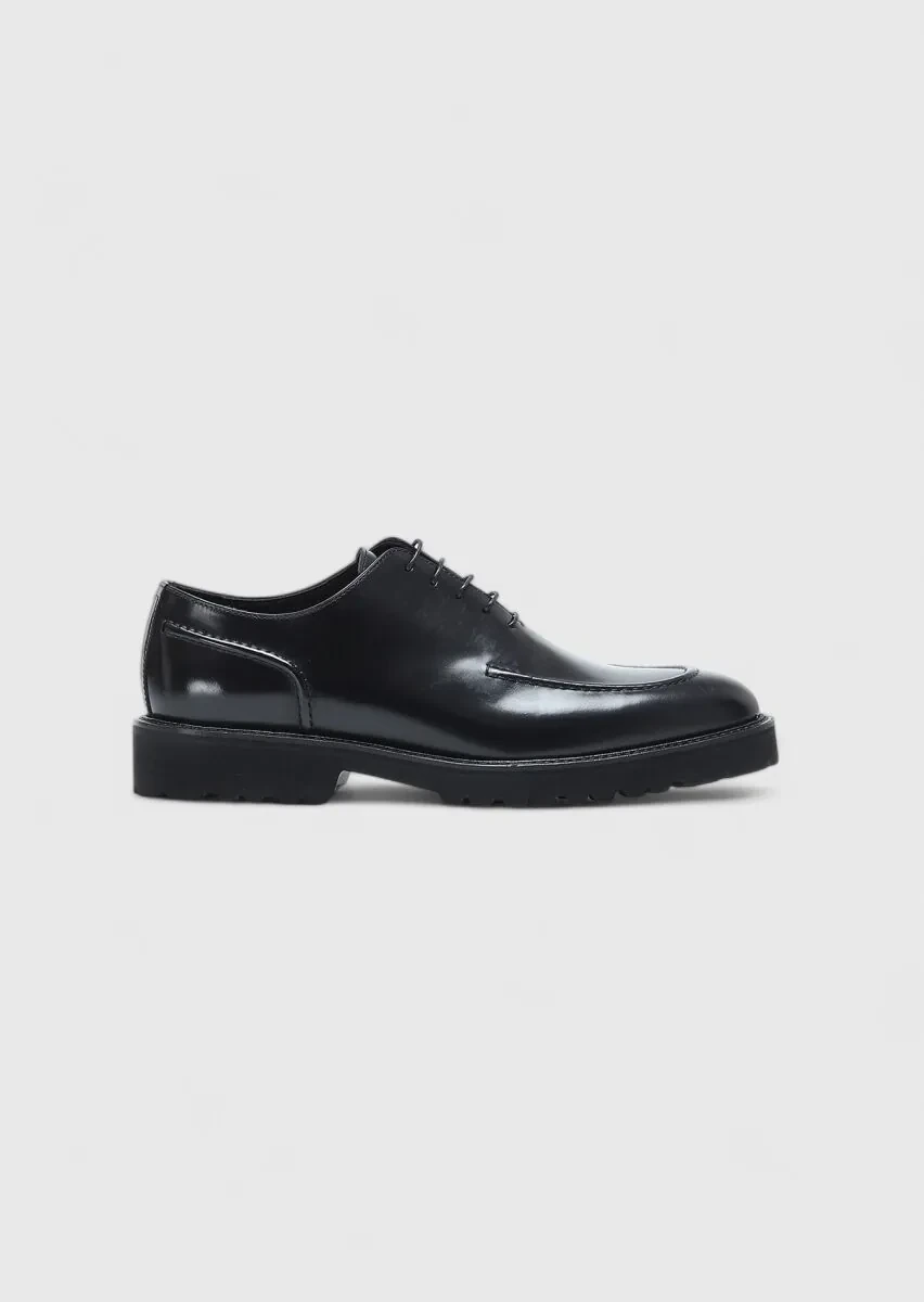 Black Leather Casual Shoes - 1