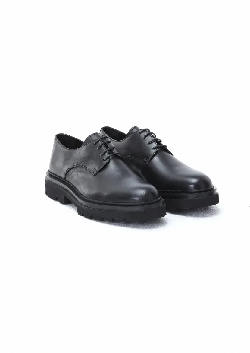 Black Leather Casual Shoes - 2