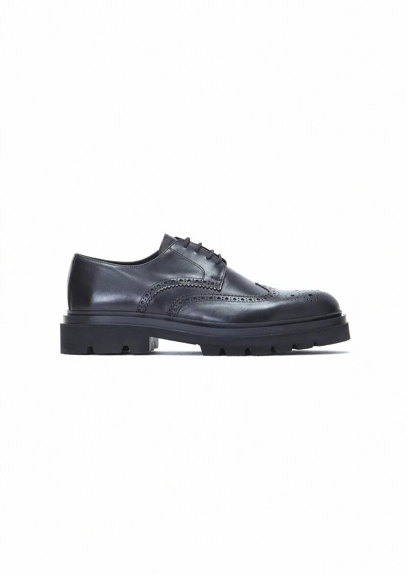 Black Leather Casual Shoes - 1