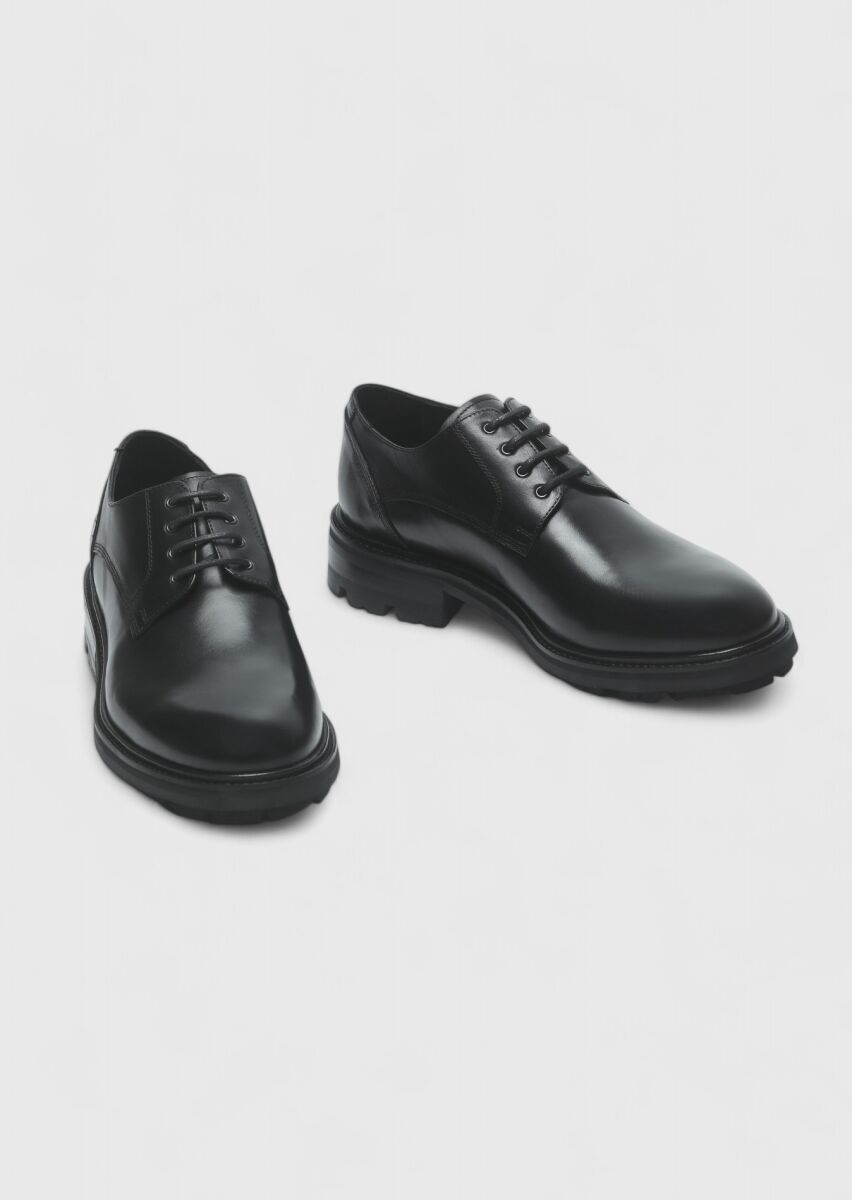 Black Leather Casual Shoes - 3