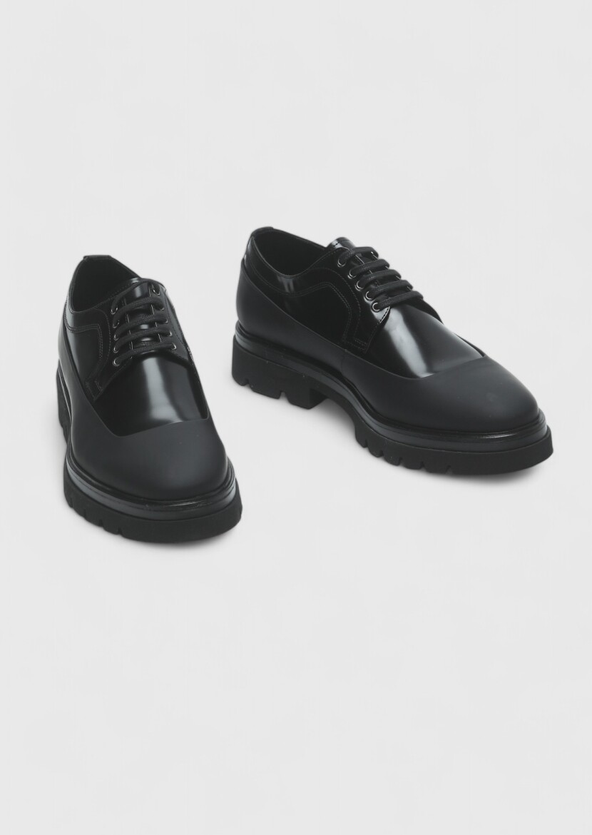 Black Leather Casual Shoes - 3