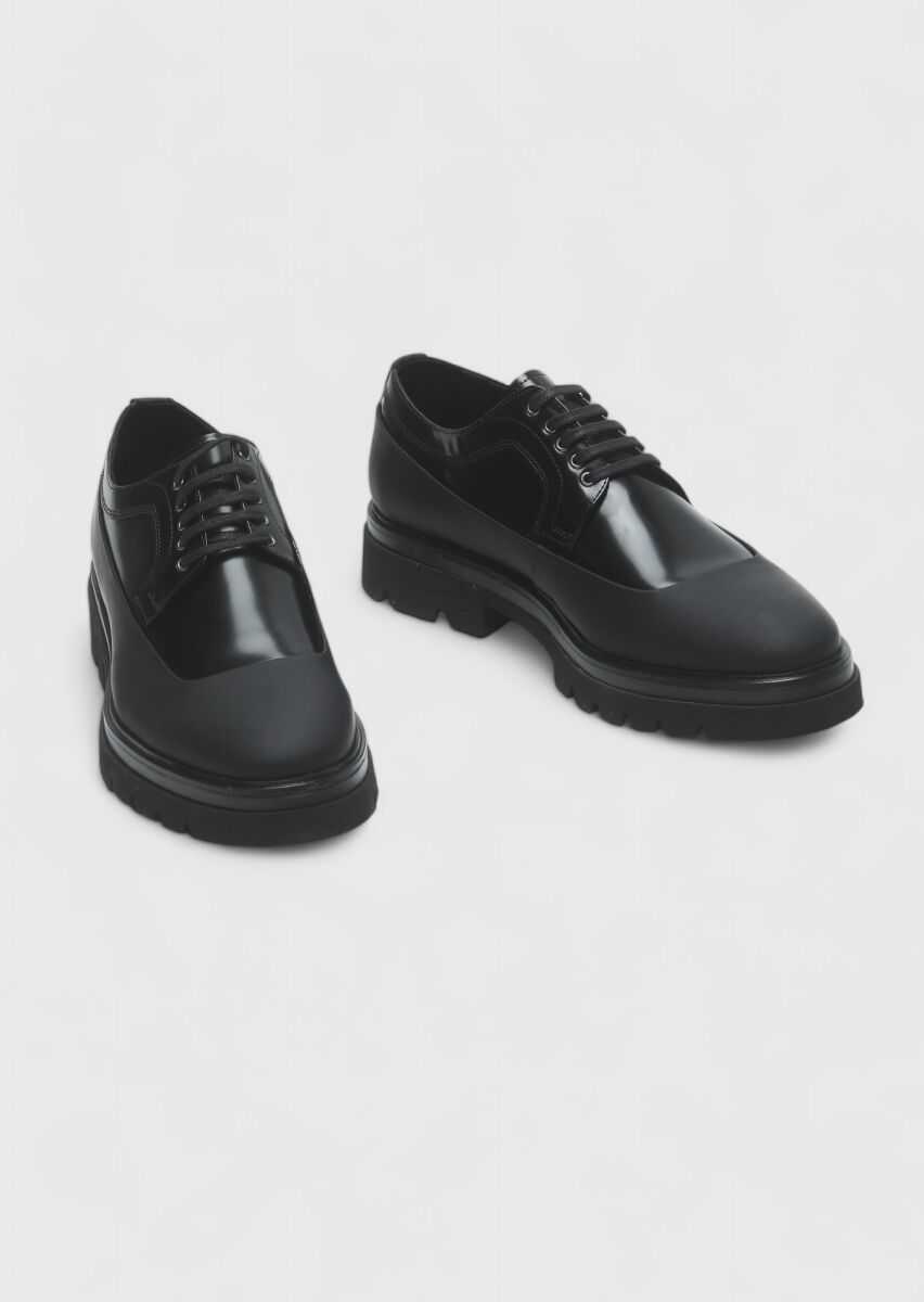 Black Leather Casual Shoes - 3