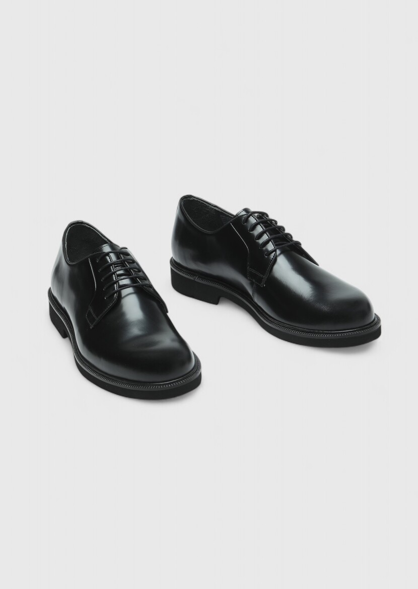 Black Leather Casual Shoes - 3