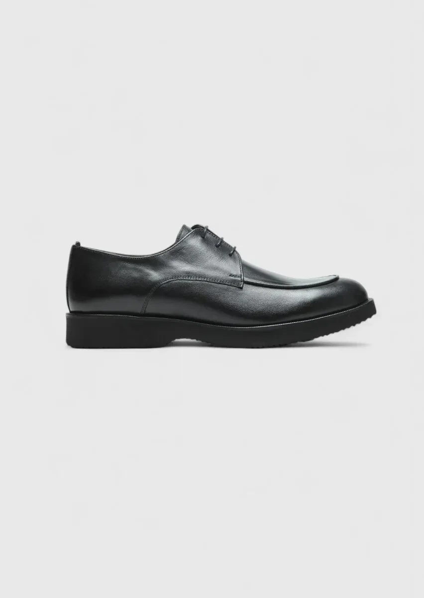 Black Leather Casual Shoes - 1