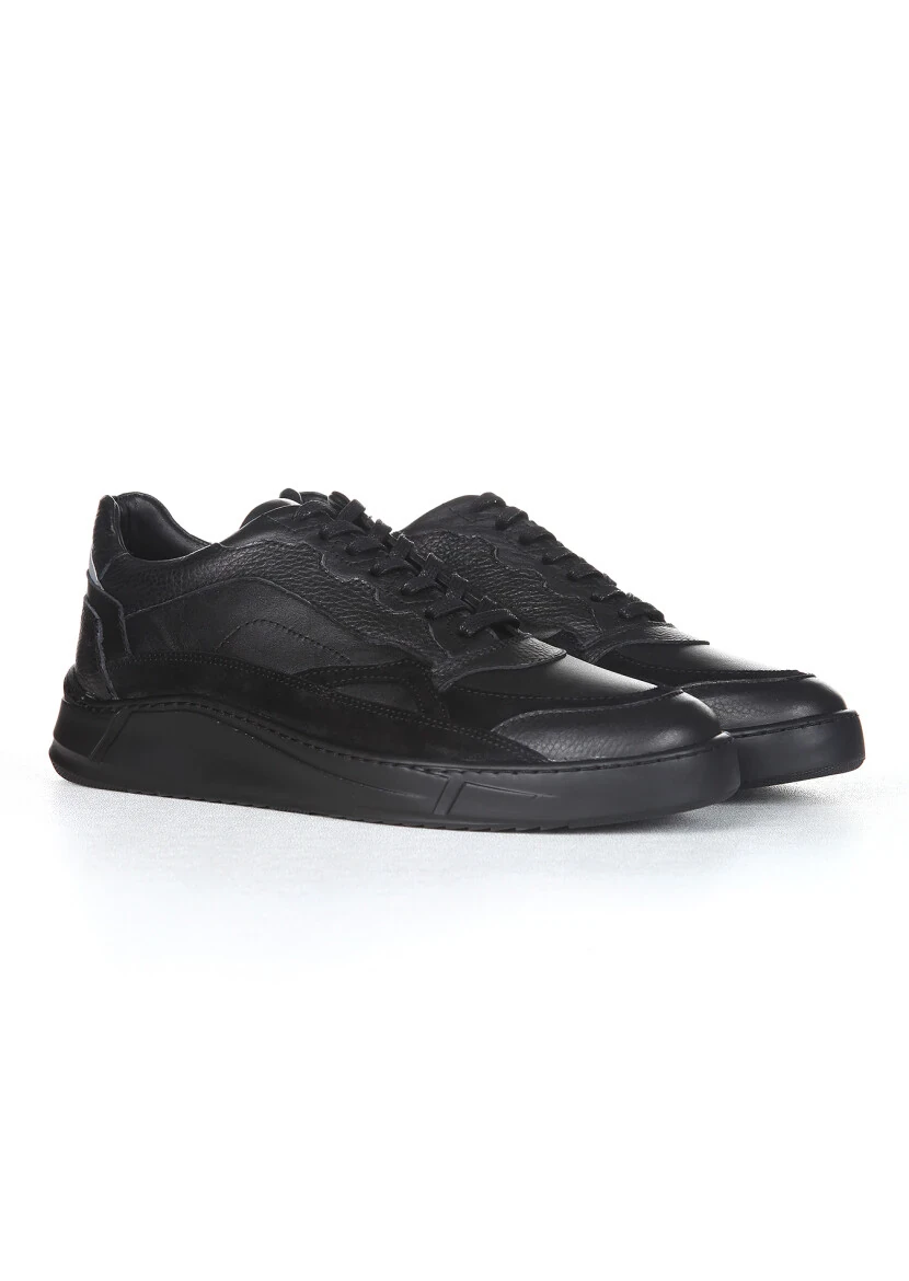 Black Leather Casual Sneaker - 2