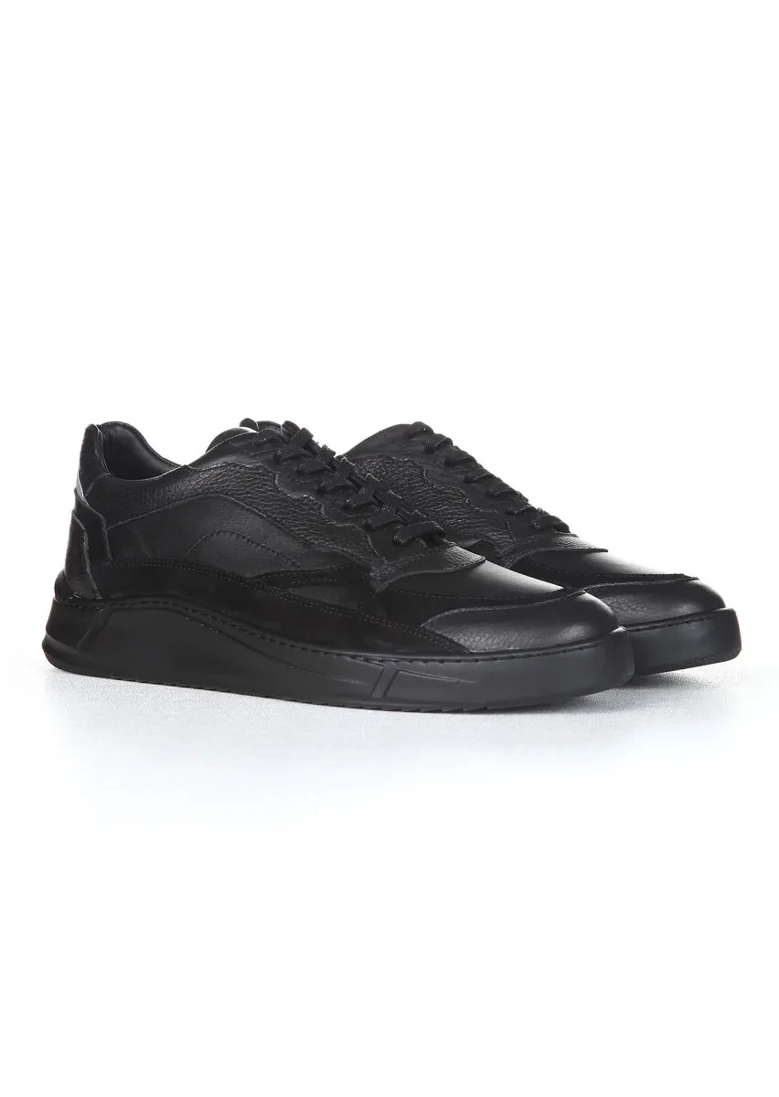 Black Leather Casual Sneaker - 2