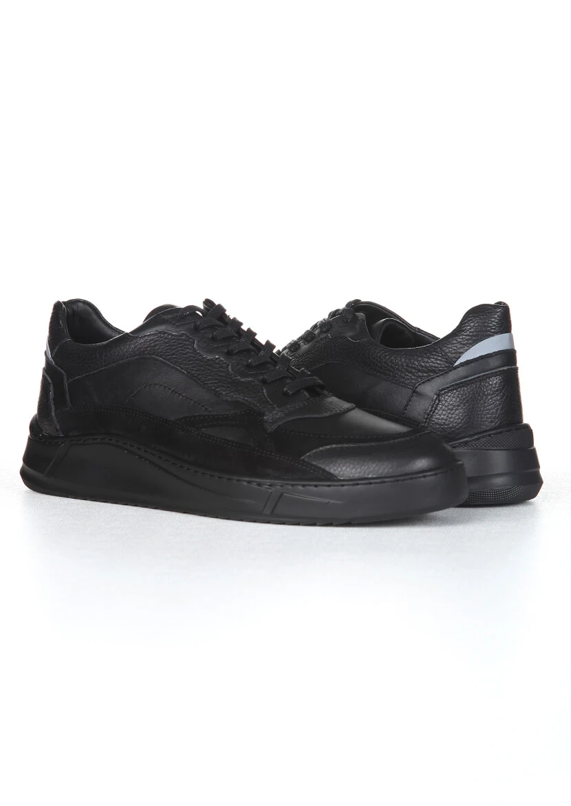 Black Leather Casual Sneaker - 3