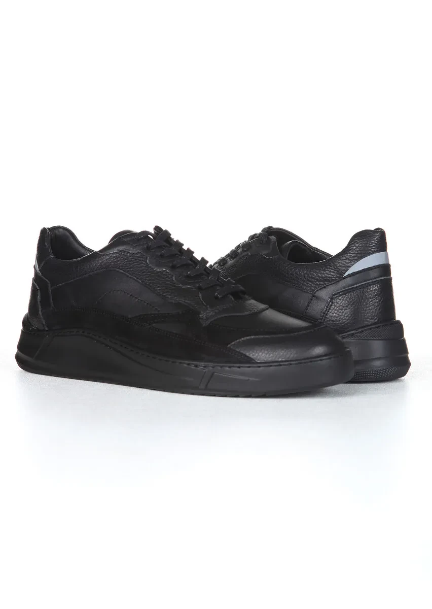 Black Leather Casual Sneaker - 3