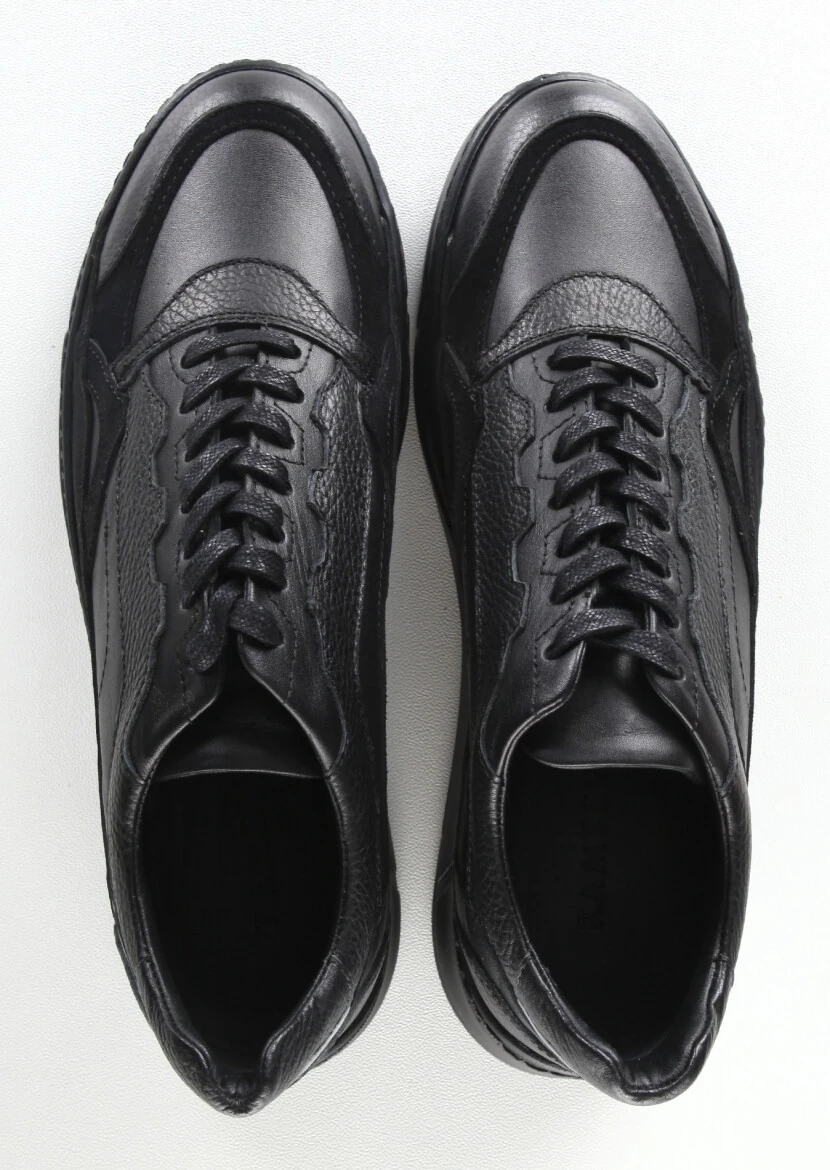 Black Leather Casual Sneaker - 5