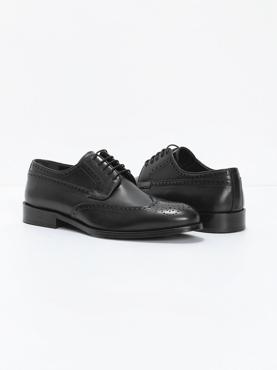 Black Leather Classical Shoes - 3