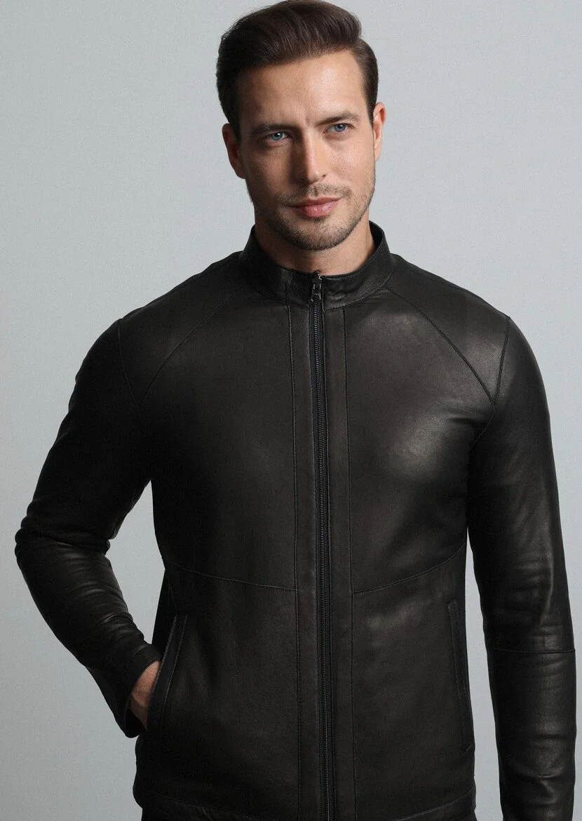 Black Leather Leather Coat 