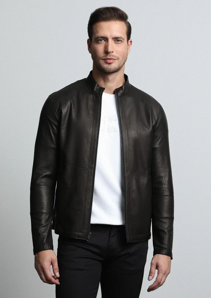 Black Leather Leather Coat - 4