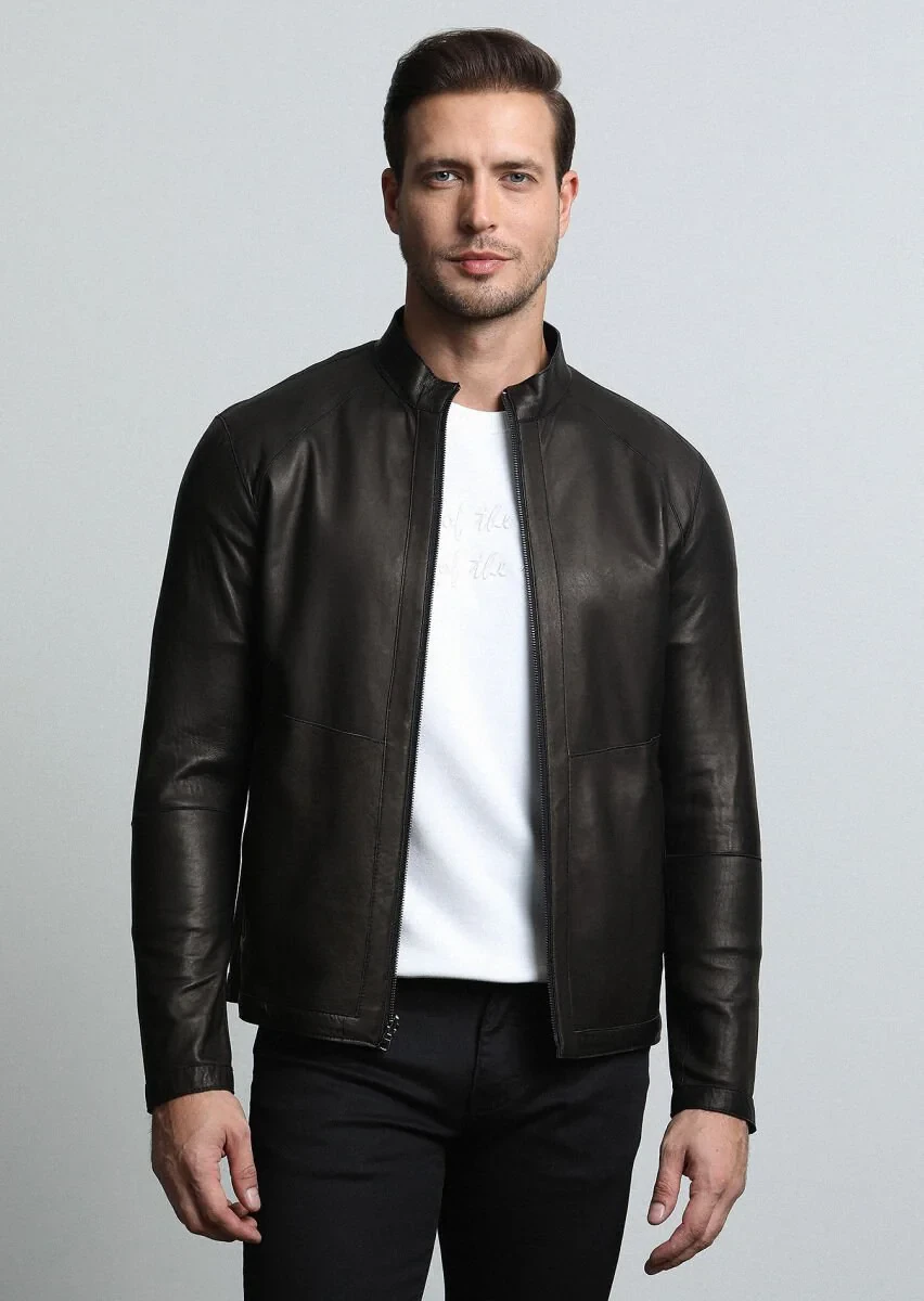 Black Leather Leather Coat - 4