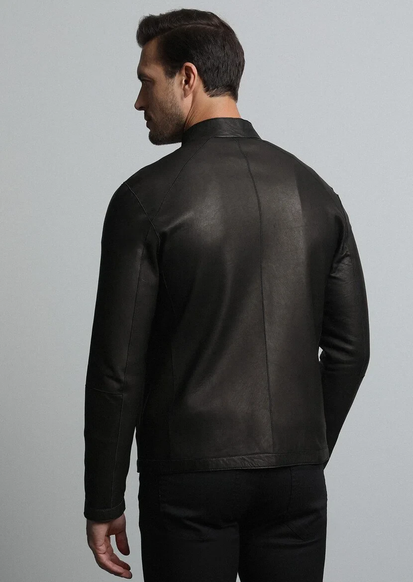 Black Leather Leather Coat - 5