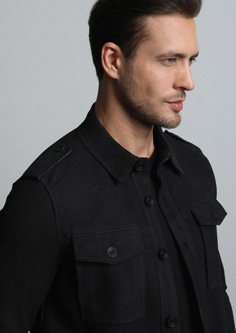 Black Leather Leather Coat - 1