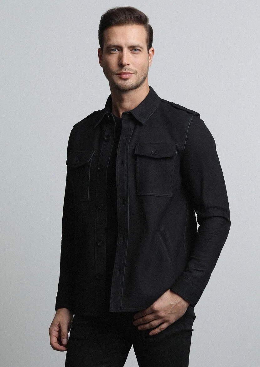 Black Leather Leather Coat - 3