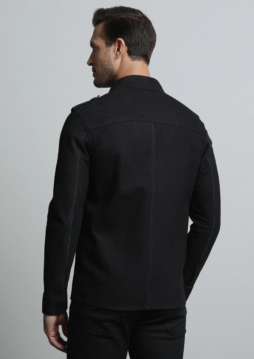 Black Leather Leather Coat - 5
