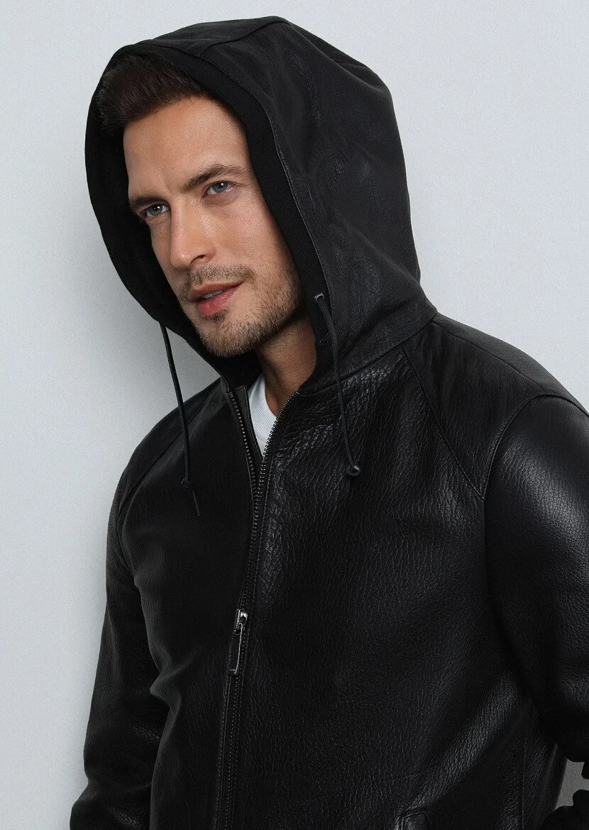 Black Leather Leather Coat - 3