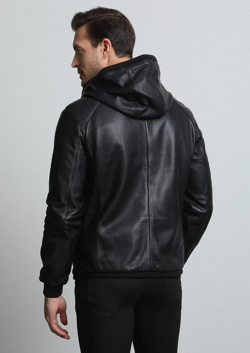 Black Leather Leather Coat - 5