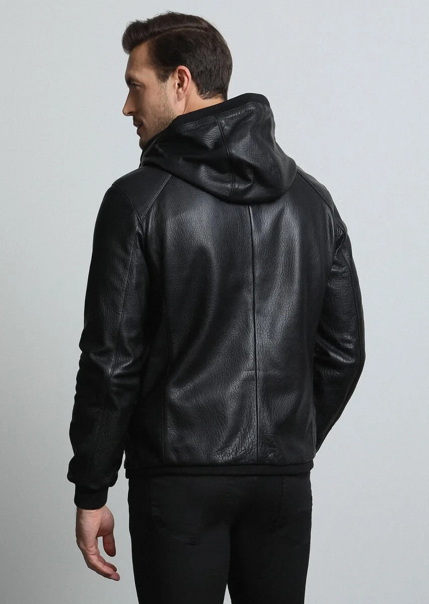 Black Leather Leather Coat - 5