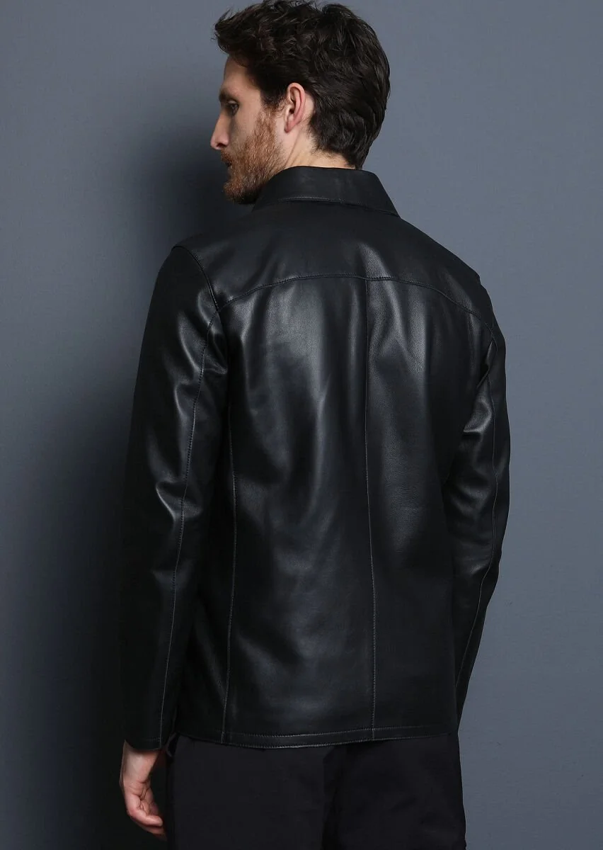 Black Leather Leather Coat - 5