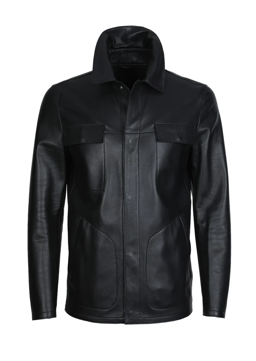 Black Leather Leather Coat - 6