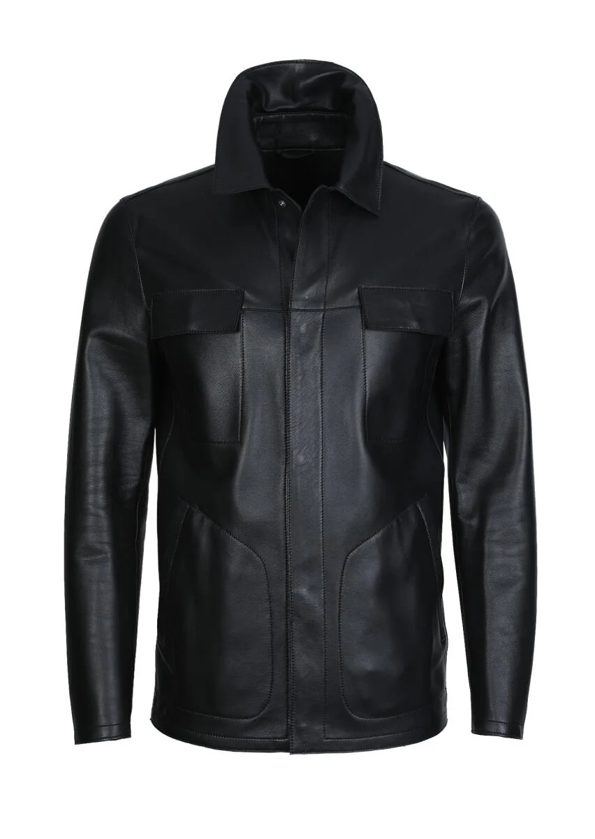 Black Leather Leather Coat - 6