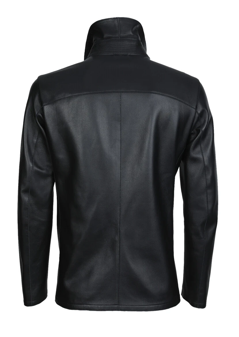 Black Leather Leather Coat - 7