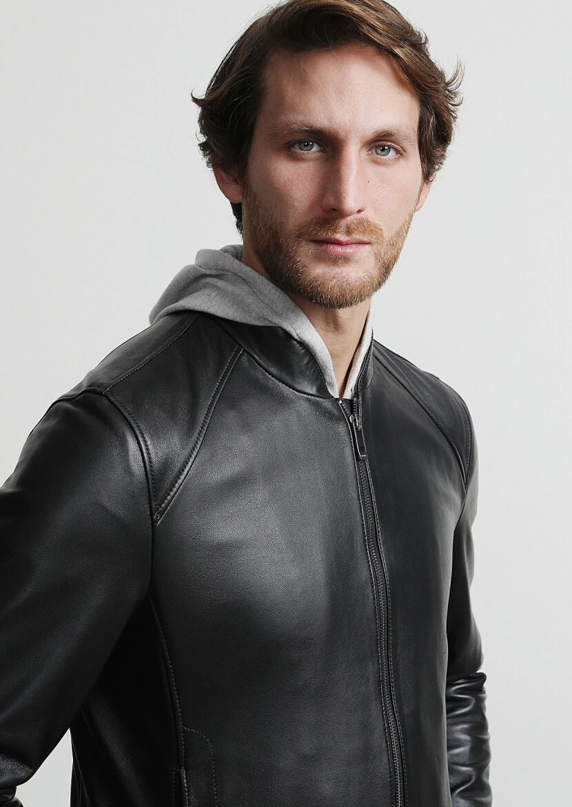 Black Leather Leather Coat - 2