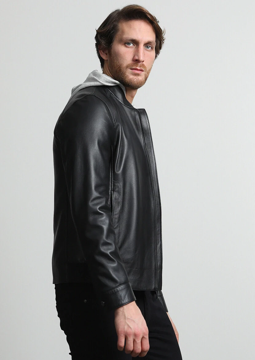 Black Leather Leather Coat - 3
