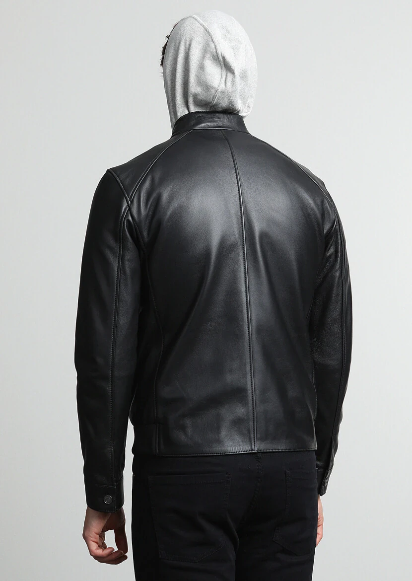 Black Leather Leather Coat - 4