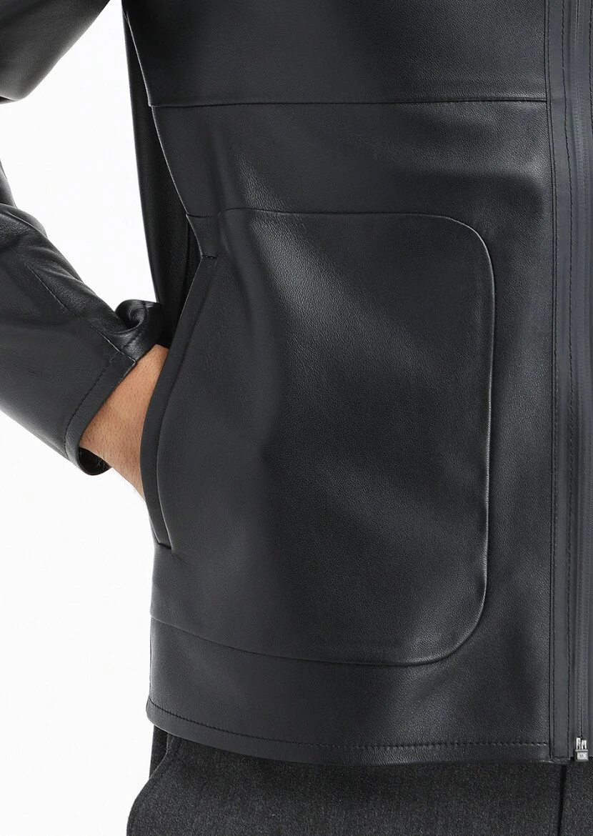 Black Leather Leather Coat - 4