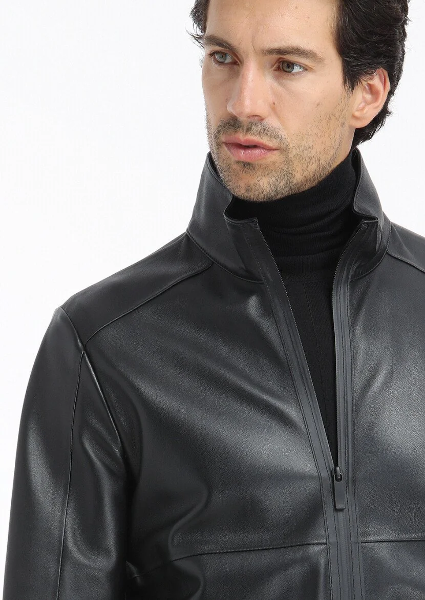Black Leather Leather Coat - 5
